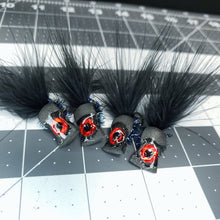 Load image into Gallery viewer, Black four pack of Cyclops Popcorn Beetle Fly for Pyramid Lake