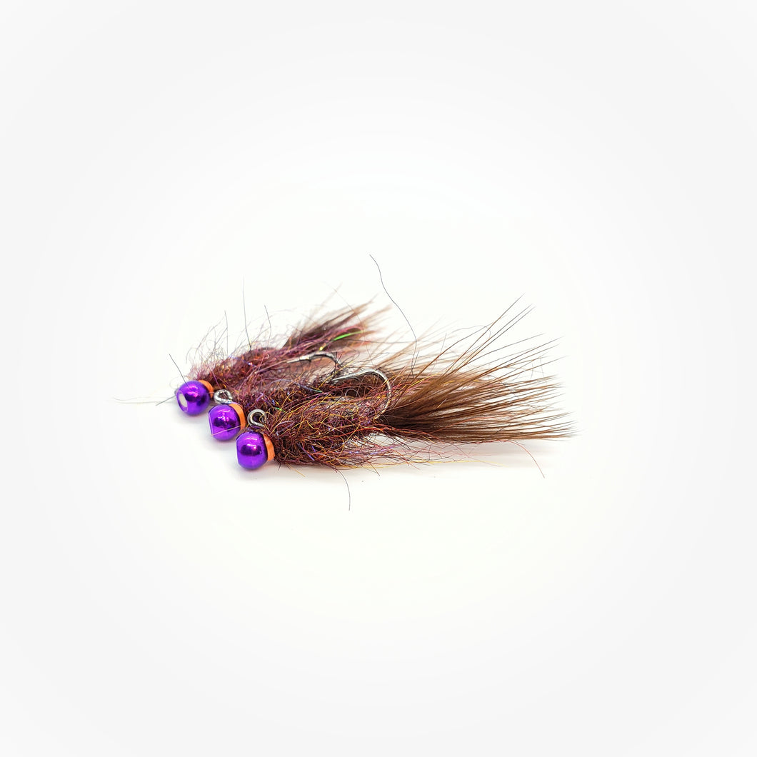 Burgundy Brown Tungsten Balanced Leech Flies - 3 Pack